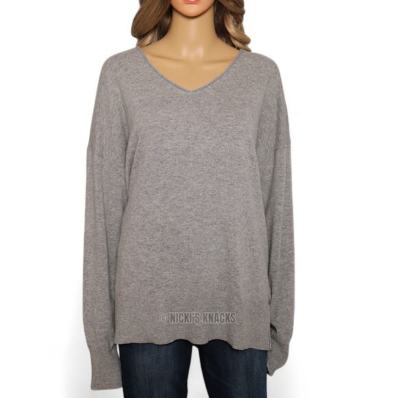 J Crew Heather Gray Wool Blend Oversized Relaxed Fit V Neck Sweater Size XL - Picture 2 of 8